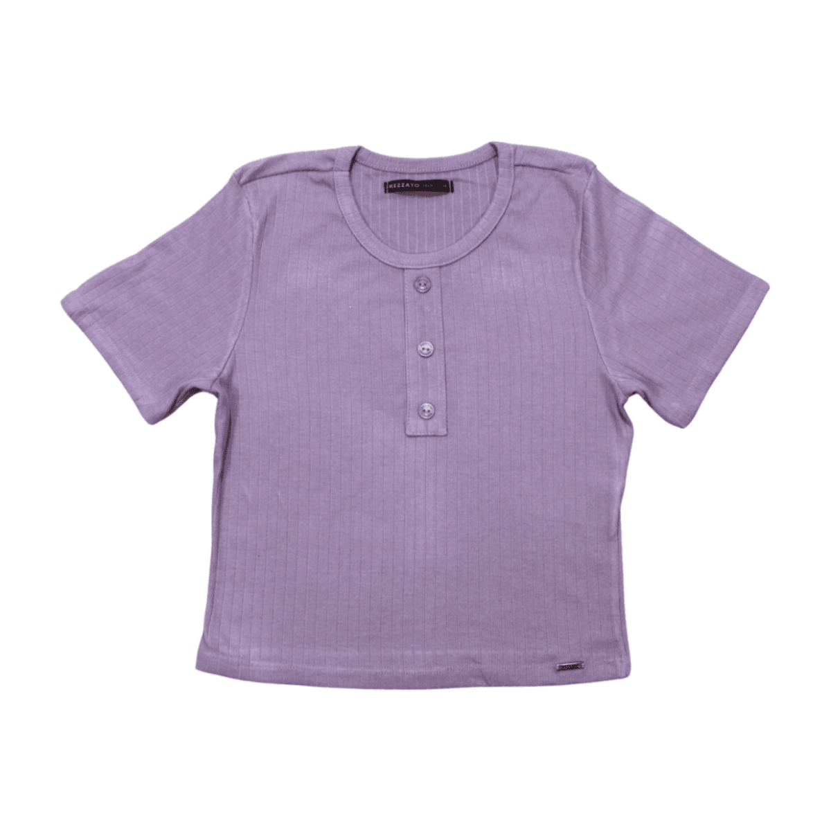 Blusa Cropped Manga Curta Canelada com Botões 31366 – Rezzato - Image 2