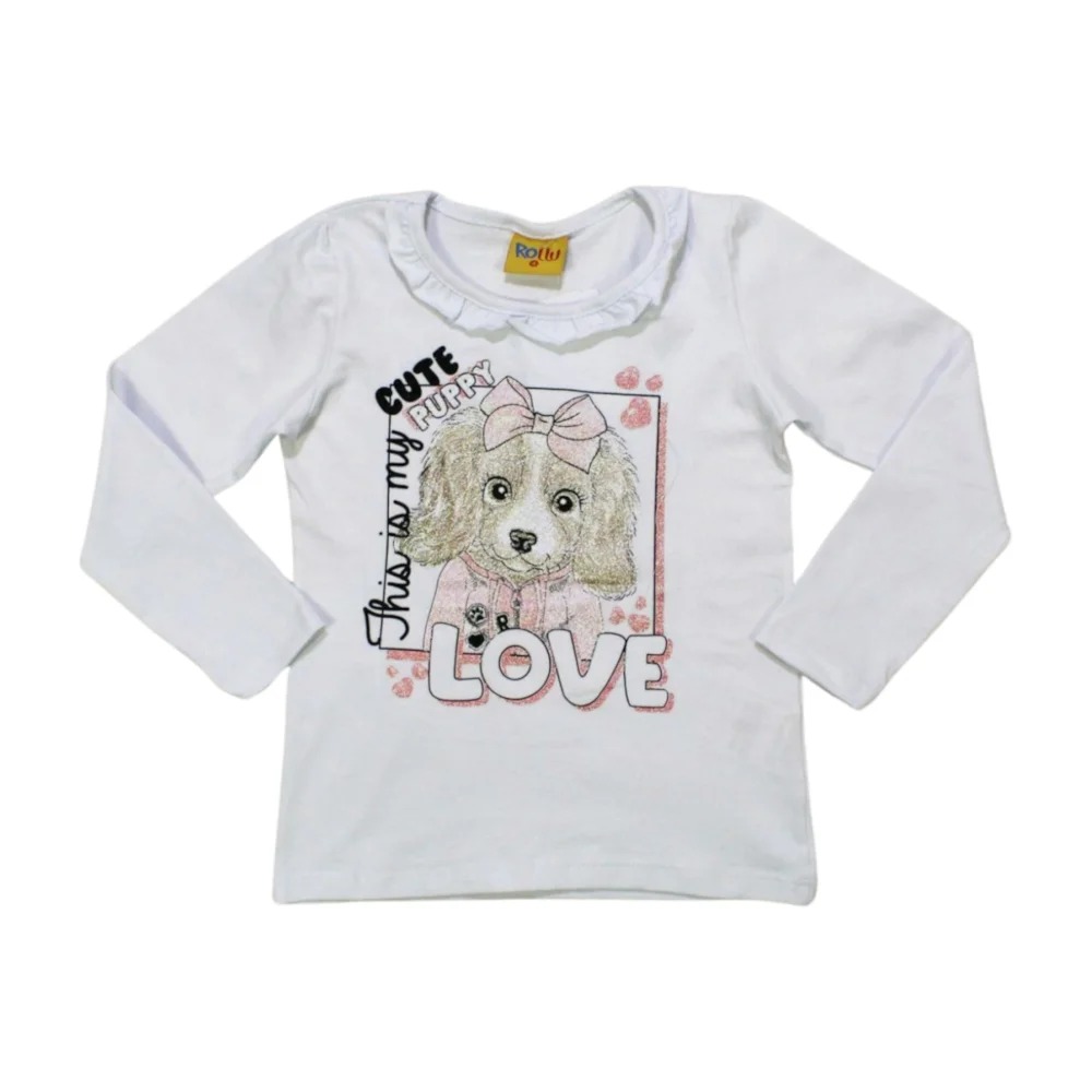 Blusa Manga Longa Estampa Love com Glitter  20134 – Rollu - Image 2