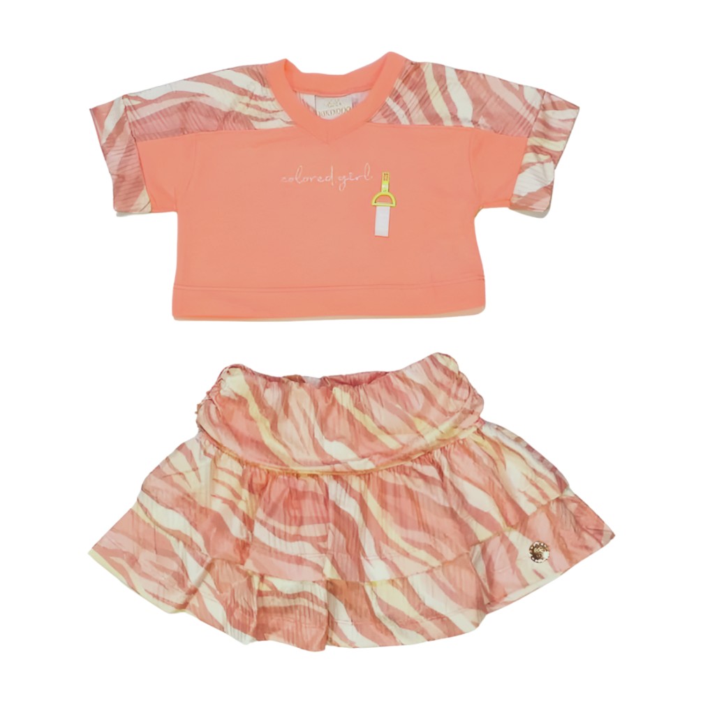 Conjunto Blusa Cropped e Saia Colorida 2400019 – Kiki Xodó