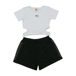 Conjunto Feminino Blusa Cropped e Shorts Strass Moletinho 8700 – Livy