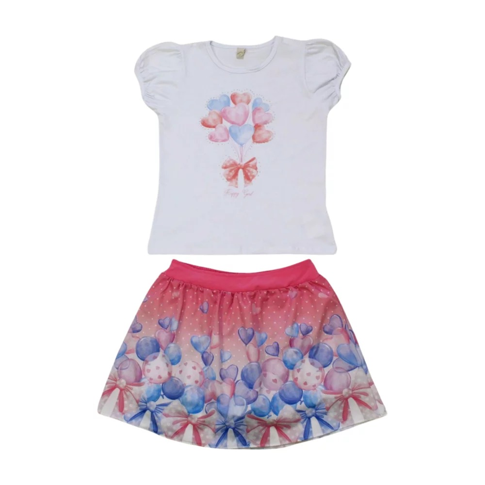 Conjunto Feminino Blusa e Saia Tecido Estampa Corações 22777 – Glinny - Image 2