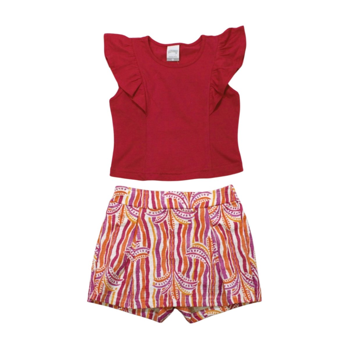Conjunto Feminino Blusa e Shorts Saia Estampado com Babado 67868 – Alakazoo - Image 2