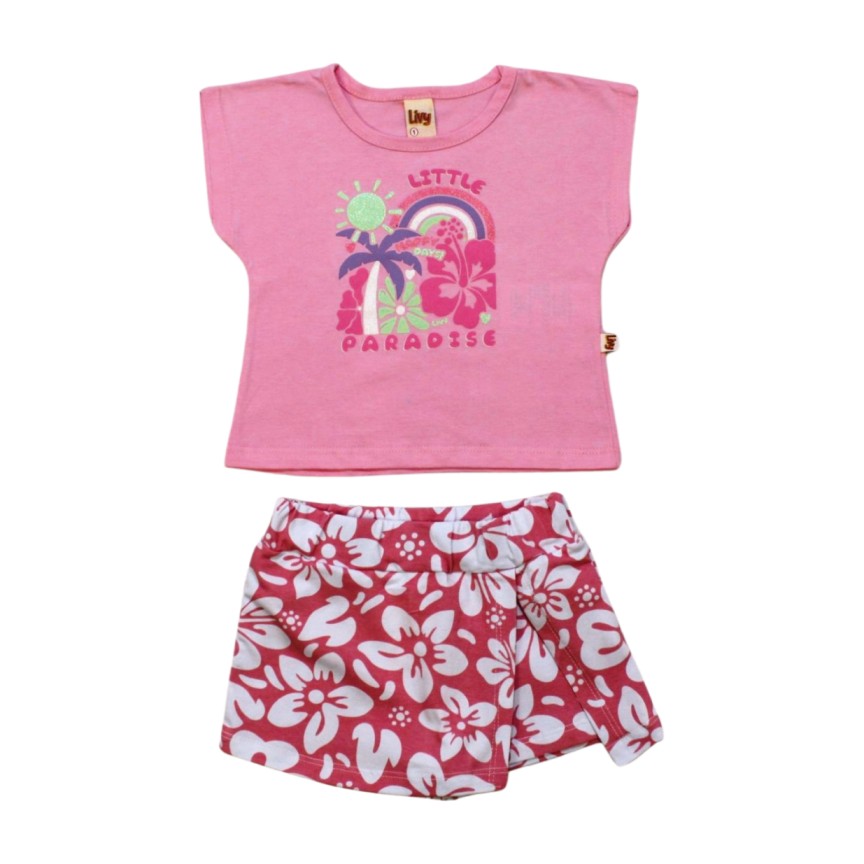 Conjunto Feminino Blusa e Shorts Saia Estampado Flores 8667 – Livy - Image 2