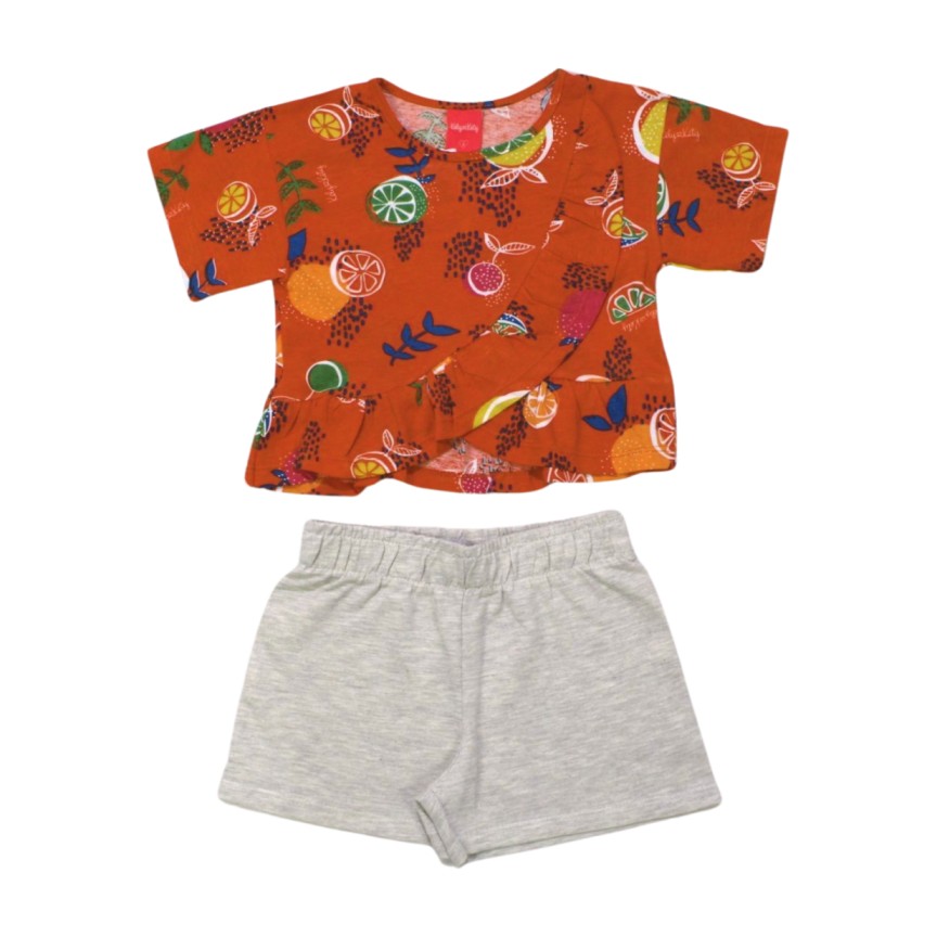 Conjunto Feminino Blusa Estampa Frutas e Shorts Moletinho 46009 – Kely Kety