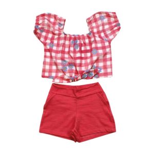 Conjunto Feminino Blusa Tricoline Xadrez com Shorts 231852 – Elian