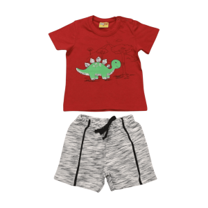 Conjunto Masculino Camiseta Estampa Dino e Bermuda Moletinho 22220 – Rollu