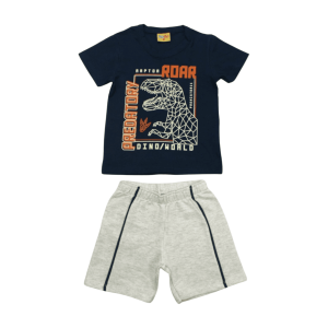 Conjunto Masculino Camiseta Estampa Dinossauro e Bermuda Moletinho 22235 – Rollu