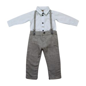 Conjunto Longo Body Camisa e Calça com Suspensório 283374 – Aconchego do Bebê