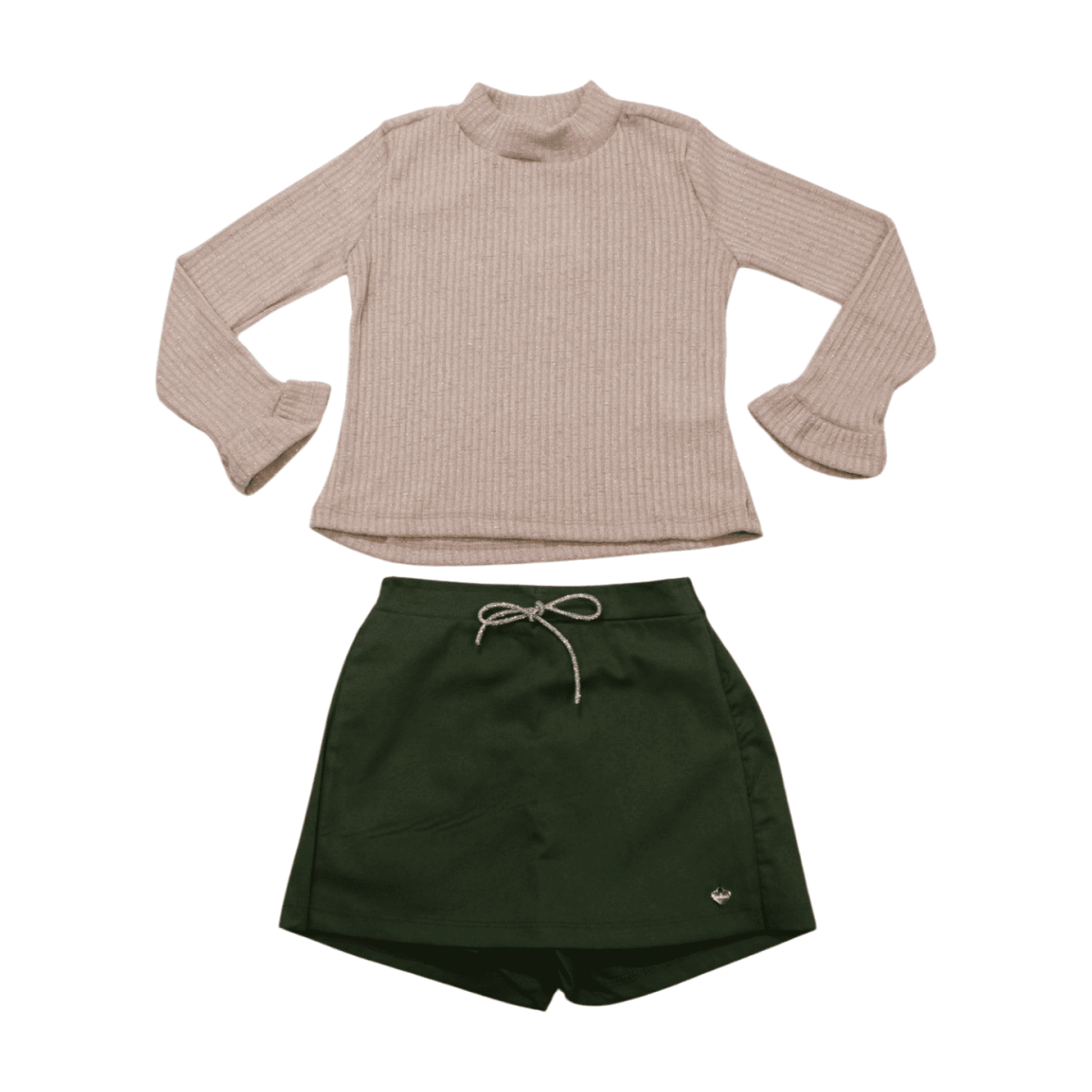Conjunto Longo Feminino Blusa com Brilho e Shorts Saia 7793 – Pokotinha