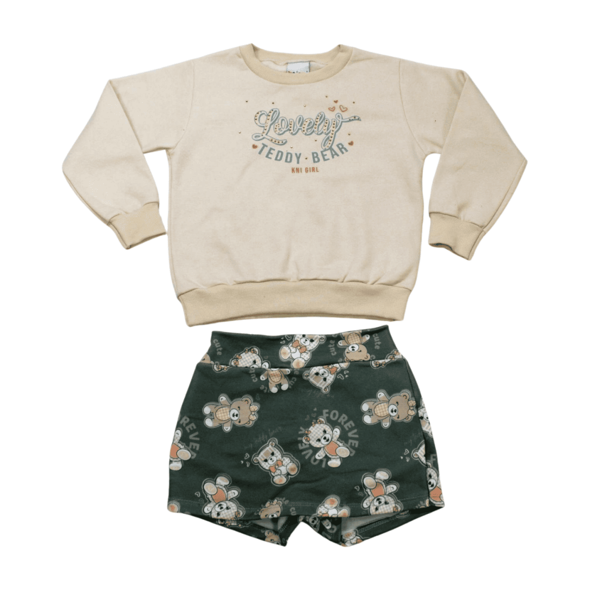 Conjunto Longo Feminino Blusão Moletom e Shorts Saia Estampado Ursos 11695 – Kaiani - Image 2