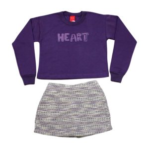 Conjunto Longo Feminino Blusão Moletom e Shorts Saia Tweed 60958 – Kely Kety