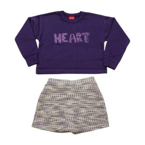 Conjunto Longo Feminino Blusão Moletom e Shorts Saia Tweed 60958 – Kely Kety