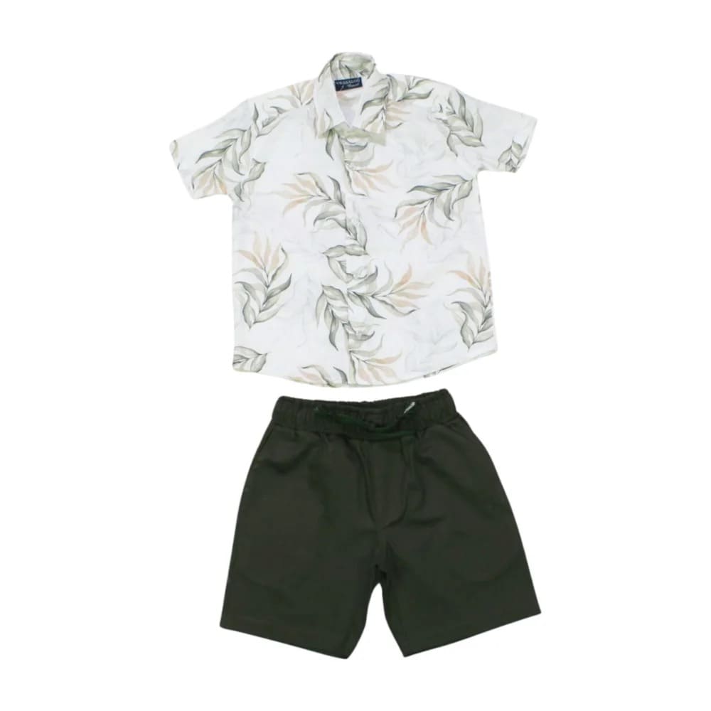 Conjunto Masculino Camisa Estampa Folhas e Bermuda Sarja 385486 – Vrasalon