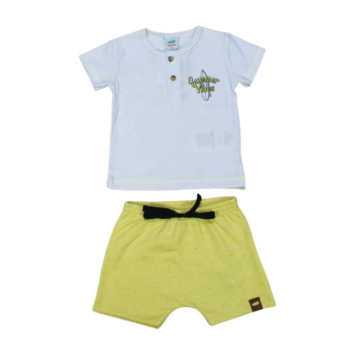 Conjunto Masculino Camiseta com Botão e Bermuda Moletinho Linho 40642 – Marlan