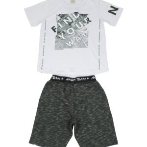 Conjunto Masculino Camiseta Estampada Find Bermuda Moletinho Mesclada 28140 – Angerô