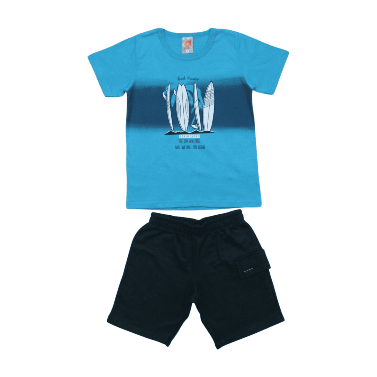 Conjunto Masculino Camiseta Estampa Prancha e Bermuda Moletinho 07905 – Dino Boy