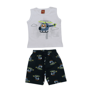 Conjunto Masculino Regata Estampa Helicóptero e Bermuda Moletinho 1000582 – Kyly