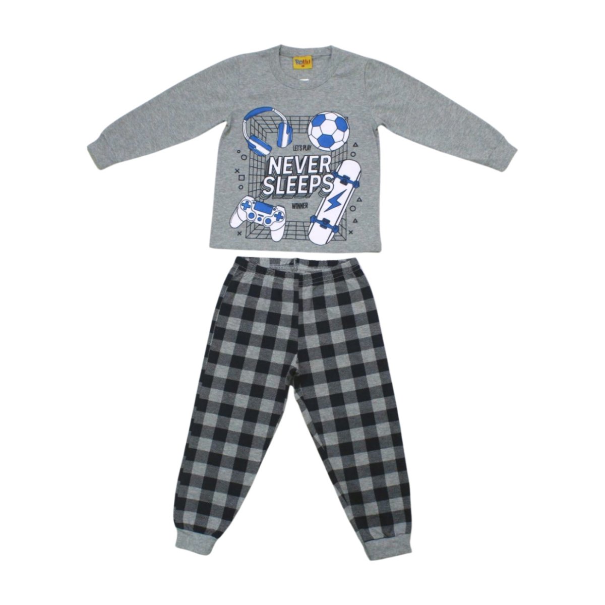 Pijama Malha Longo Masculino Estampa Never Sleeps Brilha no Escuro 20292 – Rollu